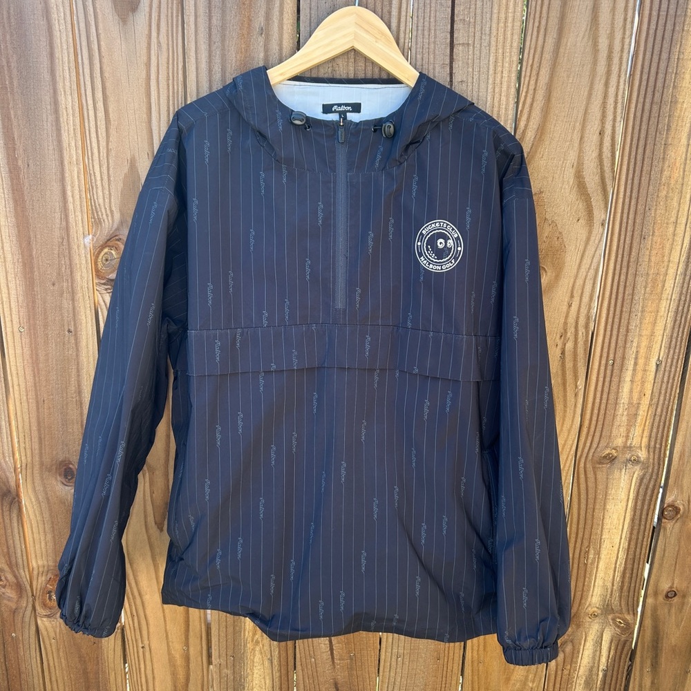 Malbon Golf Buckets Club Black Striped Windbreaker with Hood in Size Large